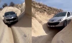 Kapadokya’da navigasyon hatası: Araç peribacalarının arasında!